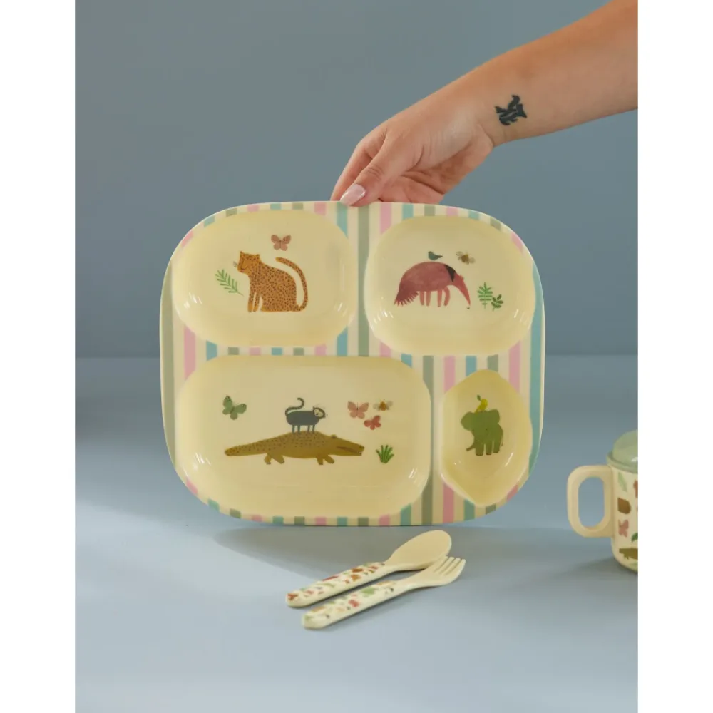 Rice Barnetallerken med 4 rom, Jungelmotiv, Hot