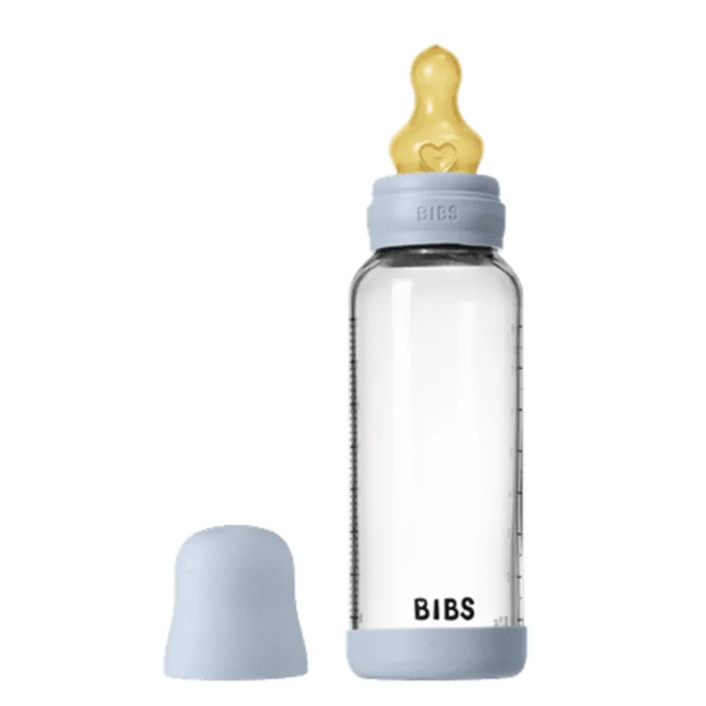 BIBS Glassflaske, Latex, 240 ml, Medium Flow, Baby Blue Best
