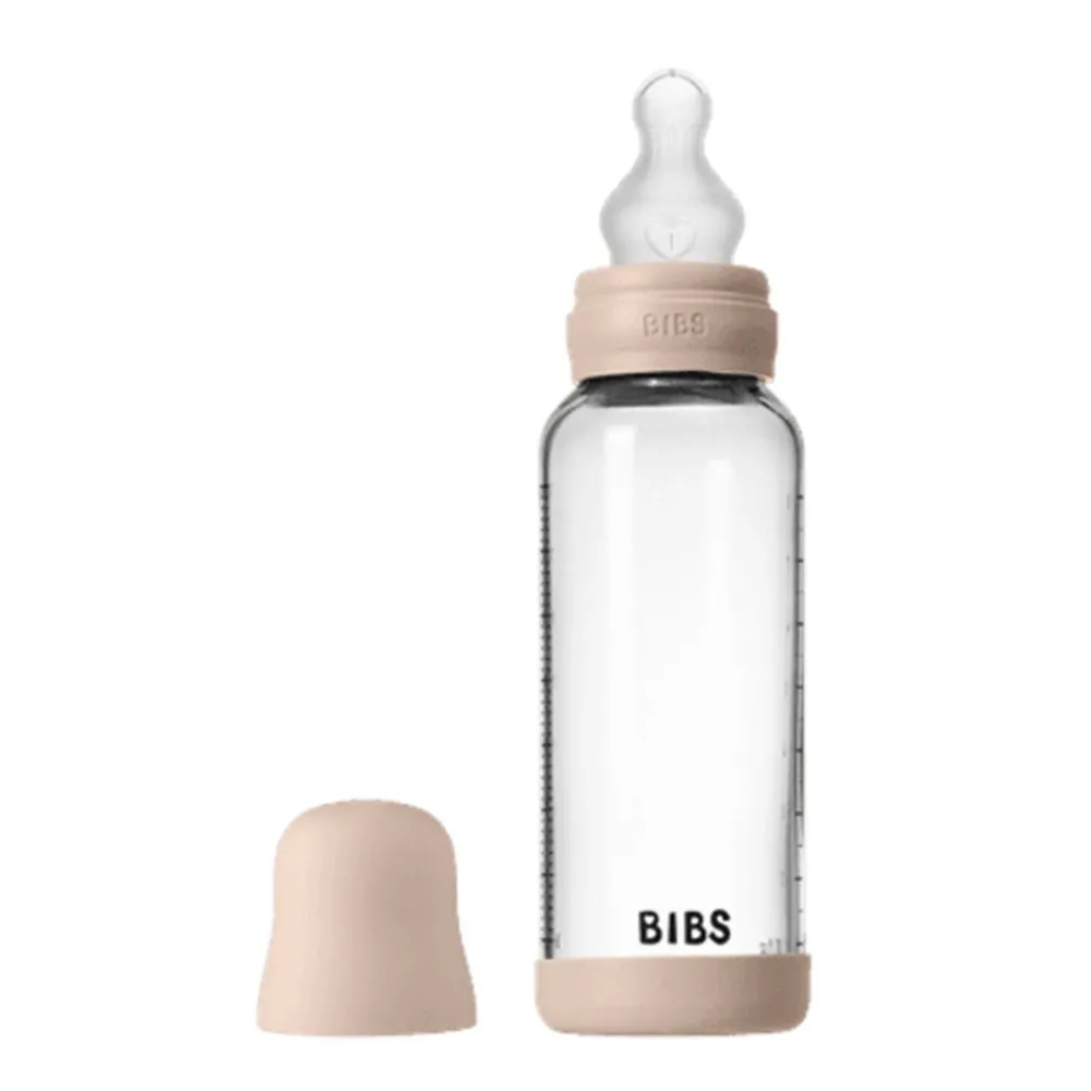 BIBS Glassflaske, Silikon, 240 ml, Medium Flow, Blush New