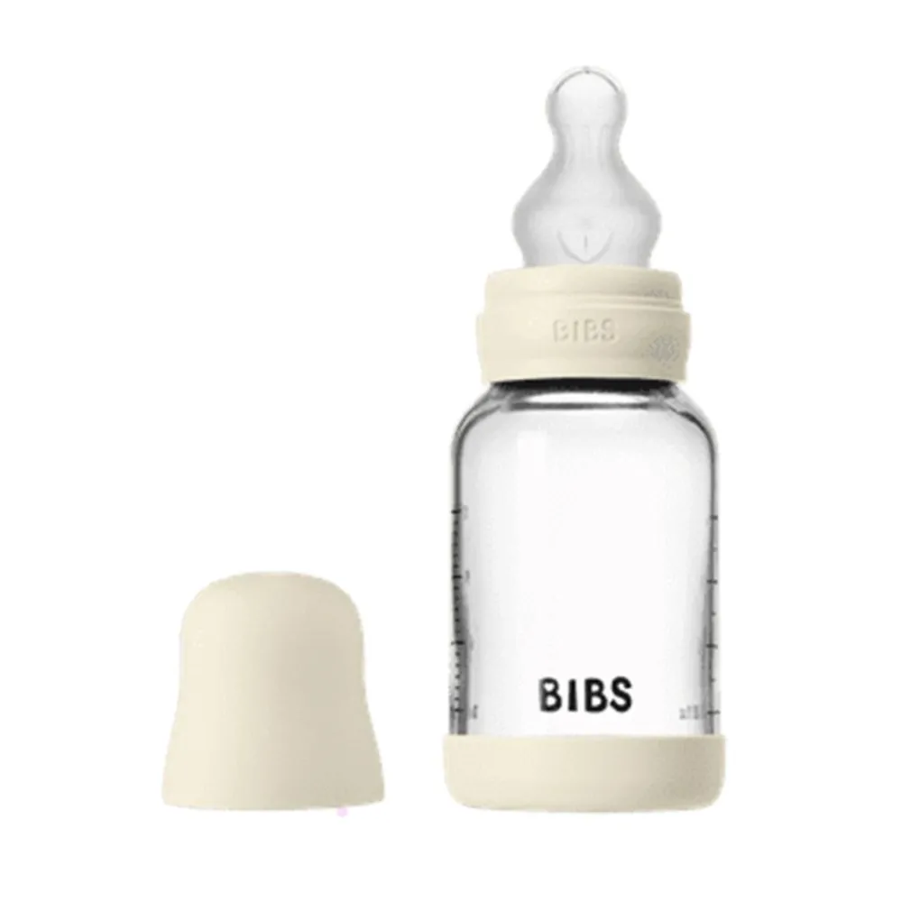 BIBS Glassflaske, Silikon, 120 ml, Slow Flow, Ivory New