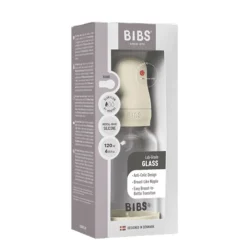 BIBS Glassflaske, Silikon, 120 ml, Slow Flow, Ivory New