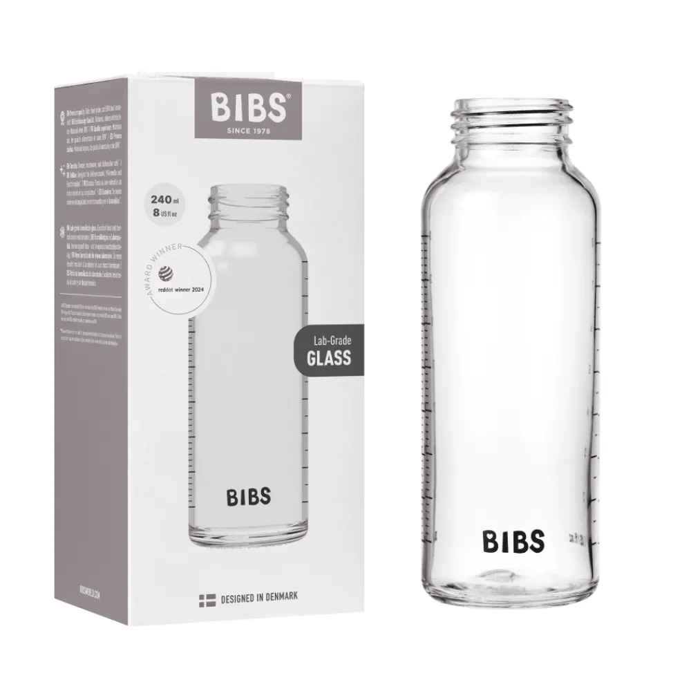 BIBS Glassflaske u/lokk, 240 ml Best