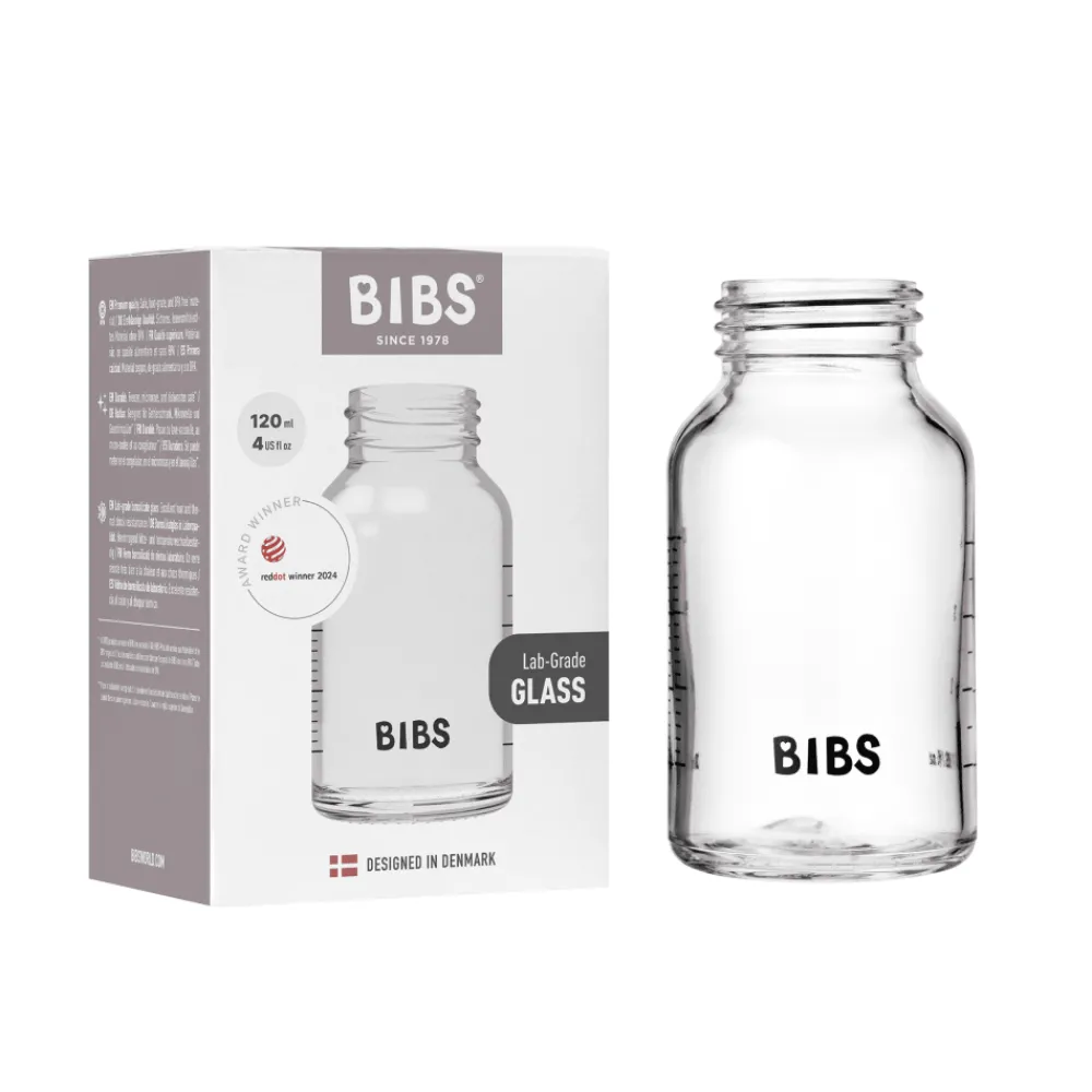 BIBS Glassflaske u/lokk, 120 ml Outlet