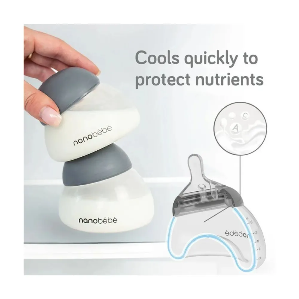 Brystmelkflaske, Nanobébé, Grå,150 ml, 2pk Gen 2 New