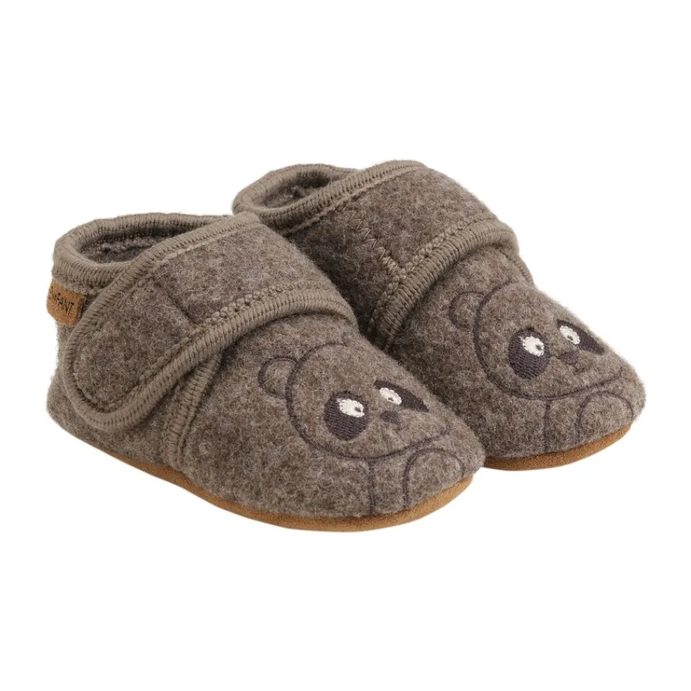 EnFant Ulltøfler m/Broderi, Chocolate Brown Discount