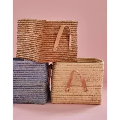 Rice Firkantet kurv med skinnhåndtak, Naturfarge, New