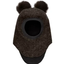 Huttelihut Balaclava Ull/Alpaca Pompoms,, Dark Brown Melange Outlet