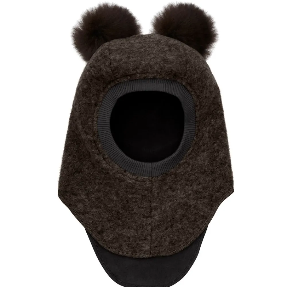 Huttelihut Balaclava Ull/Alpaca Pompoms,, Dark Brown Melange Outlet