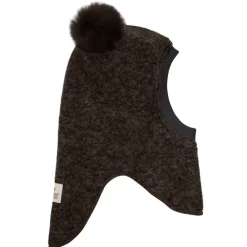 Huttelihut Balaclava Ull/Alpaca Pompoms,, Dark Brown Melange Outlet