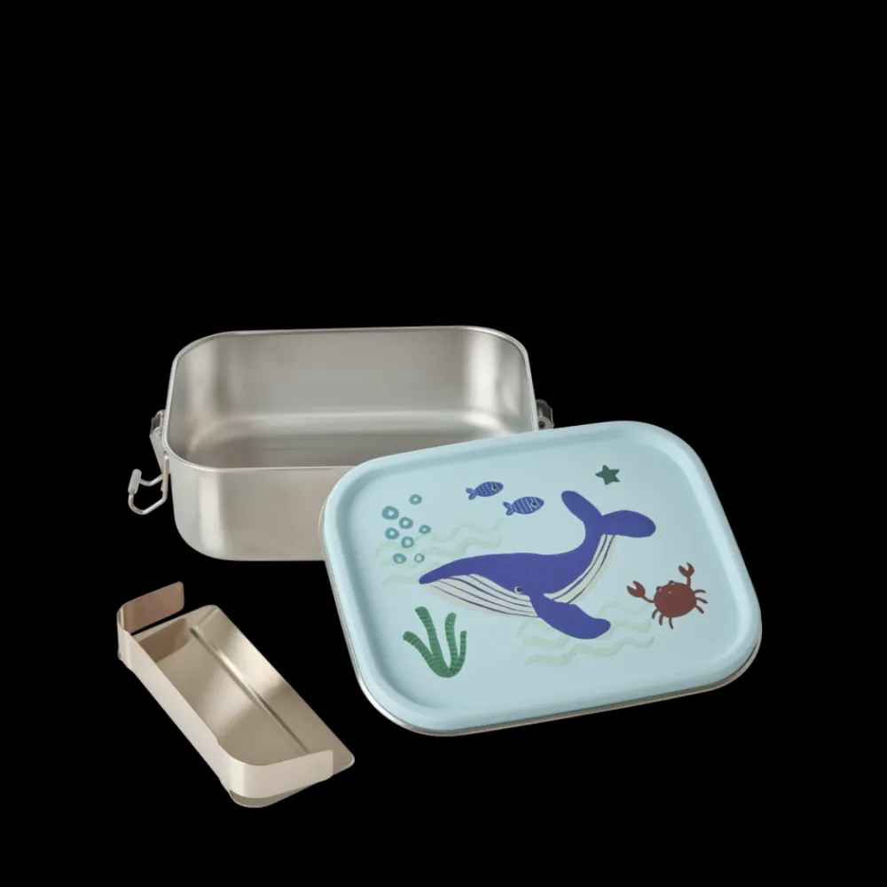 Rice Matboks i rustfritt stål med blått havmotiv, Liten, 800ml, New