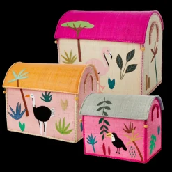 Rice Oppbevaringshus, Jungelmotiv i rosa (sett med 3), Online