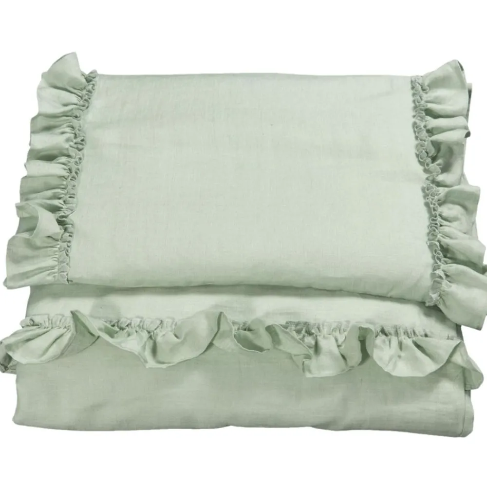 Sengesett, NG Baby, Lin Ruffle, Sage Green, 65x80/35x40cm Discount