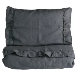 Sengesett, NG Baby, Lin Ruffle, Graphite Grey, 80x100/35x40cm Clearance