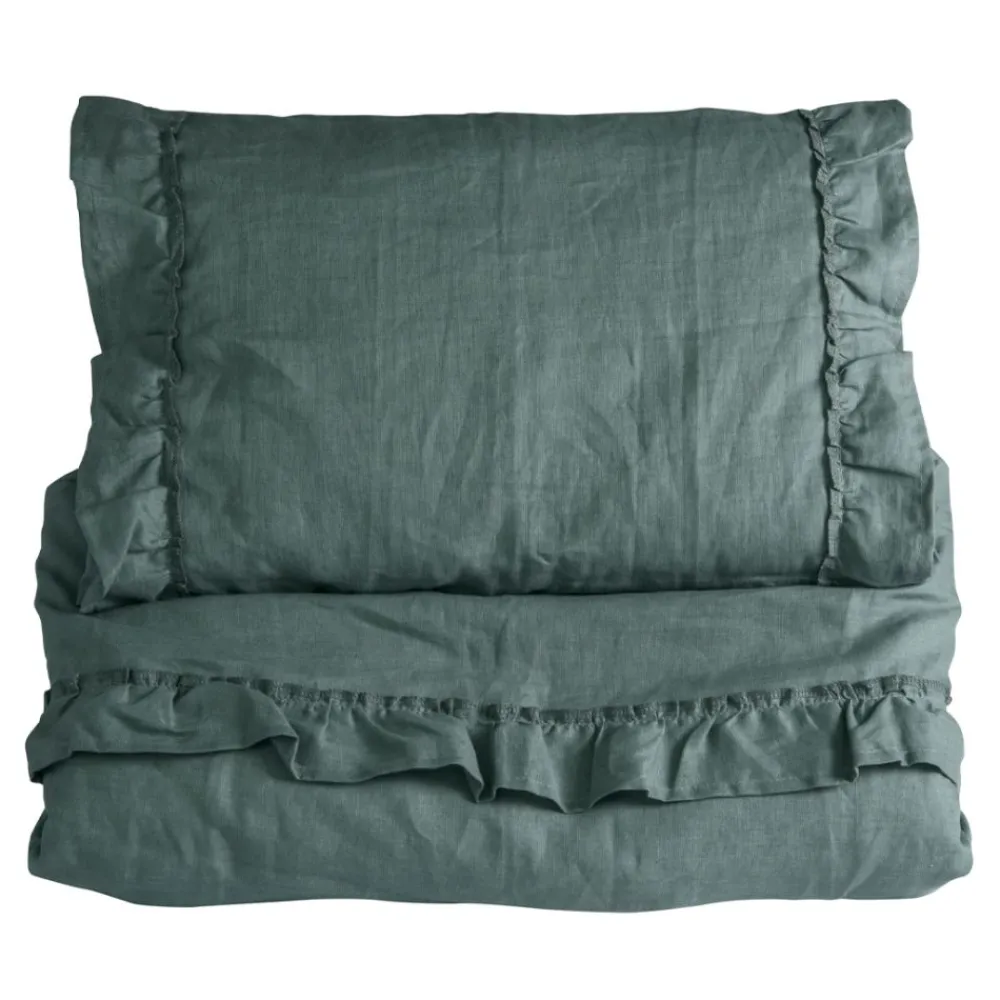 Sengesett, NG Baby, Lin Ruffle, Petrol Green, 65x80/35x40cm Discount