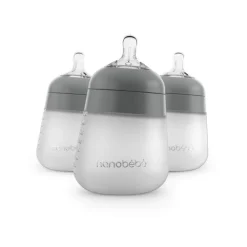 Silikontåteflaske (myk), Nanobébé, Flexy, Grå, 270 ml, 3pk Discount
