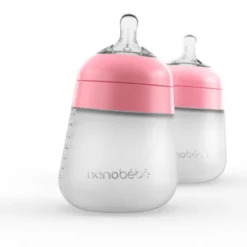 Silikontåteflaske (myk), Nanobébé, Flexy, Rosa, 270 ml, 2 pk Hot