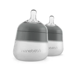 Silikontåteflaske (myk), Nanobébé, Flexy, Grå, 150 ml, 2pk Discount