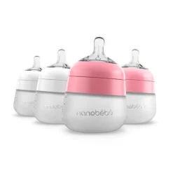 Silikontåteflaske (myk), Nanobébé, Flexy, 2 x Rosa og 2 x Hvit, 150 ml, 4 pk New