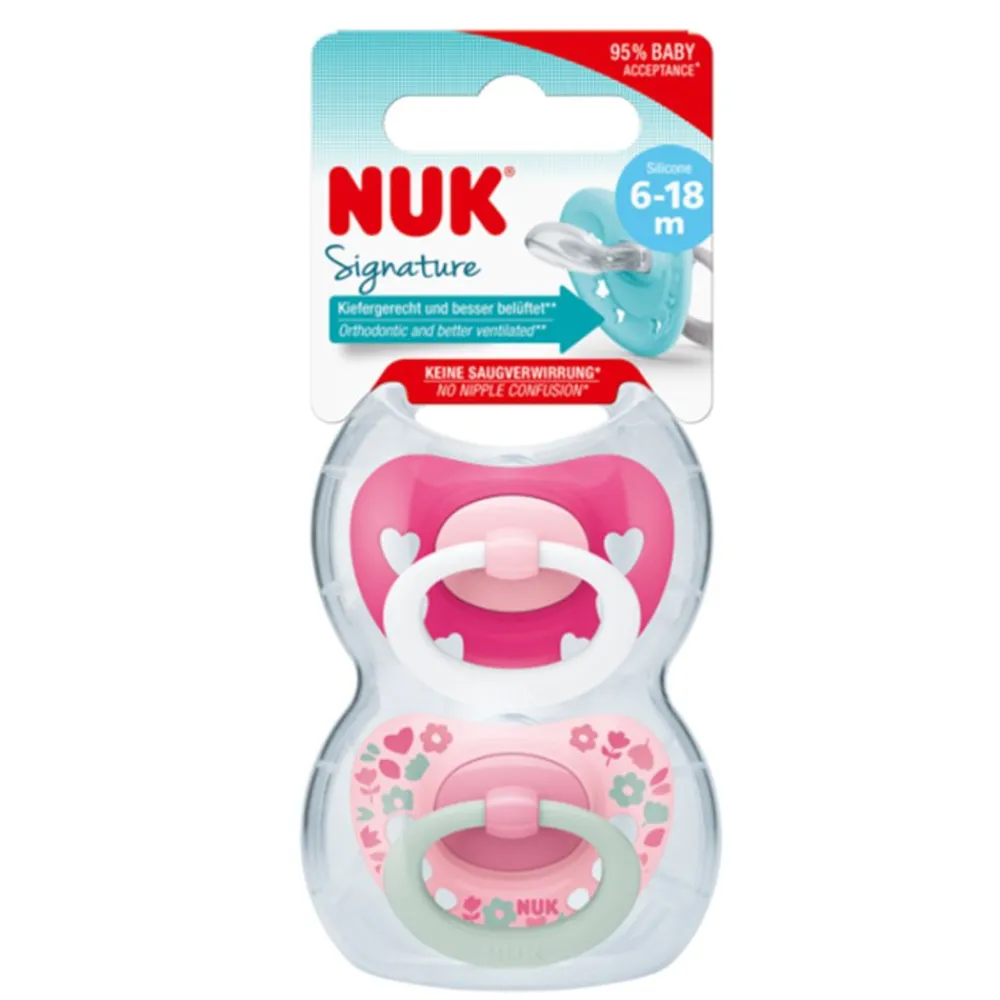 NUK Smokk, , Signature Silikon, Rosa/Grønn 6-18 mnd