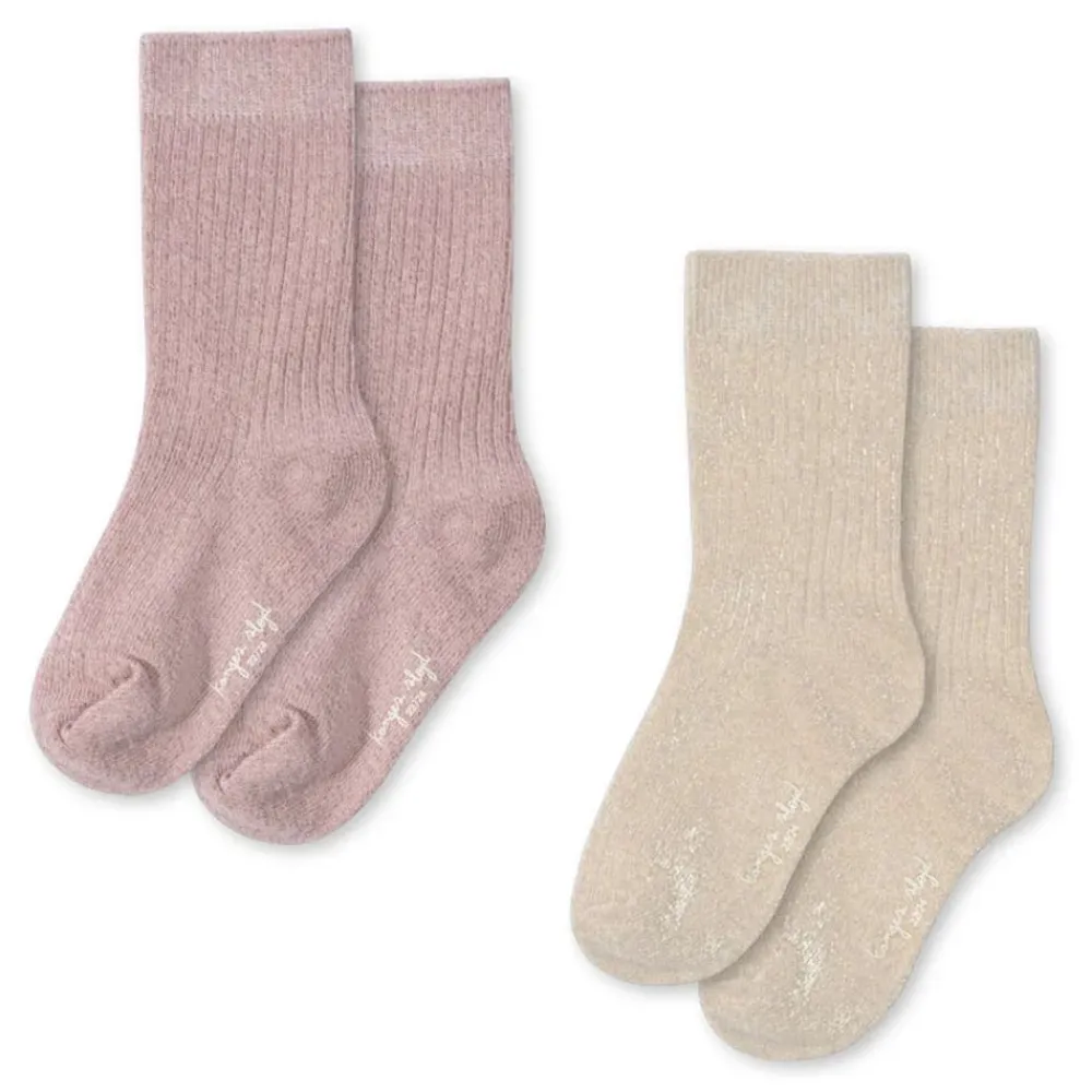 Konges Sløjd Sokker, , Ri,b 2pk, Glitter, Rose/offwhite Best