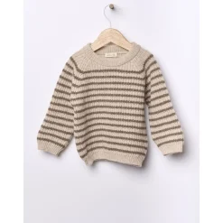 Wedoble Genser, Merinoull, Stripet, Beige/Brun Sale