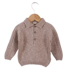 Wedoble Genser m/knepp, Merinoull, Mørk Beige Online